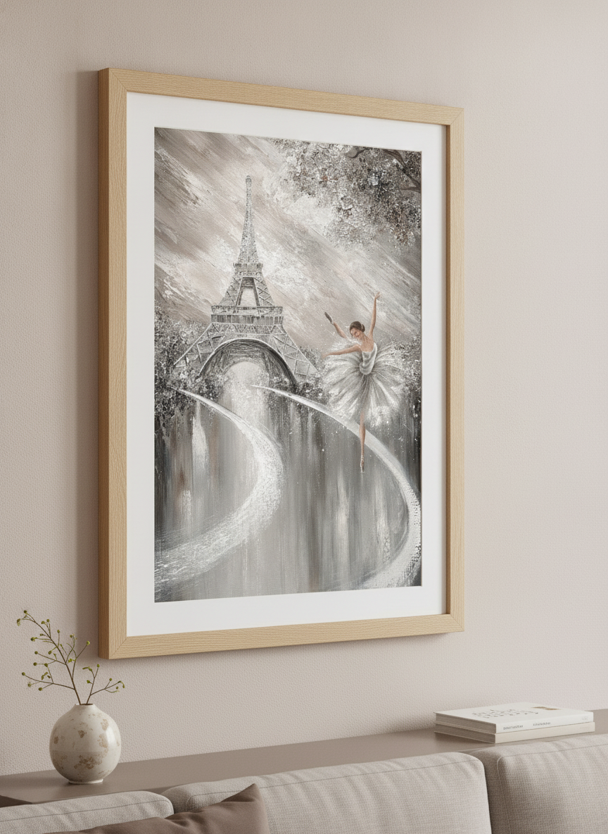 Modern wall art styled above a sofa in a neutral living room