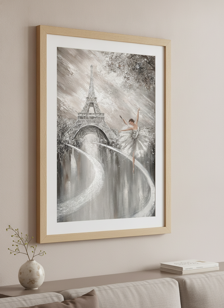 Modern wall art styled above a sofa in a neutral living room