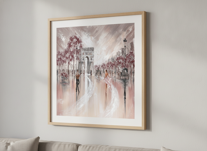 Modern wall art styled above a sofa in a neutral living room