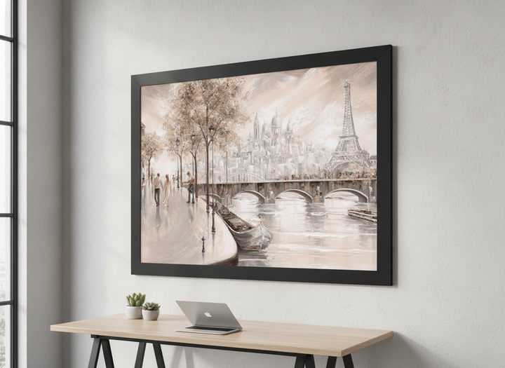 Contemporary wall art featured in a bright modern office workspace