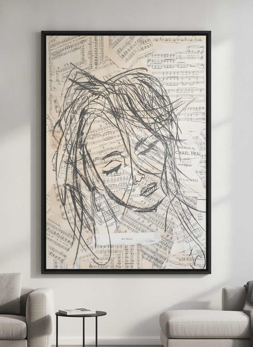 Modern wall art styled above a sofa in a neutral living room