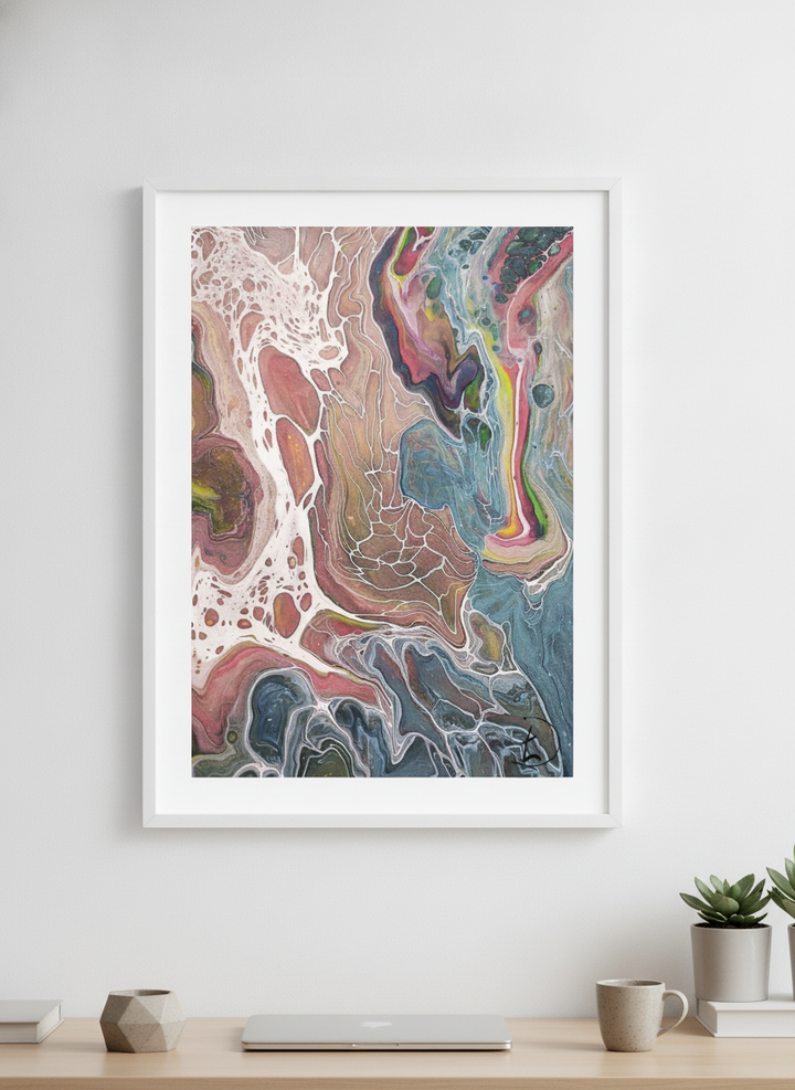Contemporary wall art featured in a bright modern office workspace