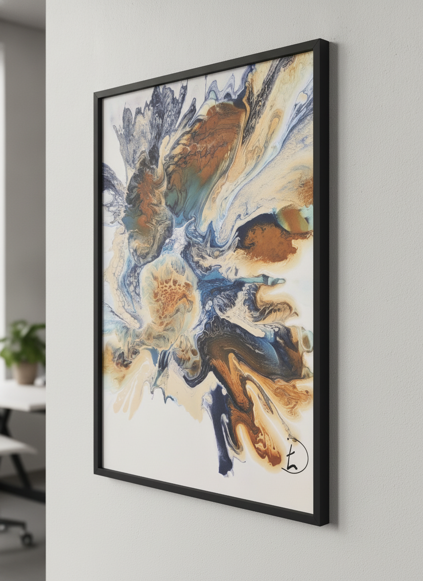 Contemporary wall art featured in a bright modern office workspace