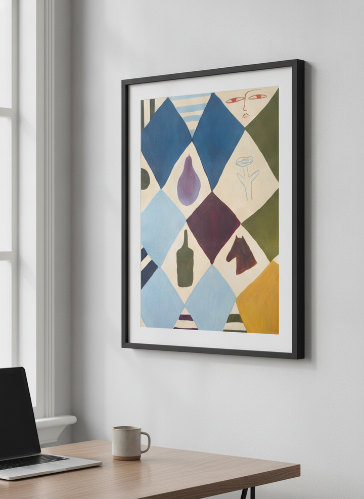 Contemporary wall art featured in a bright modern office workspace