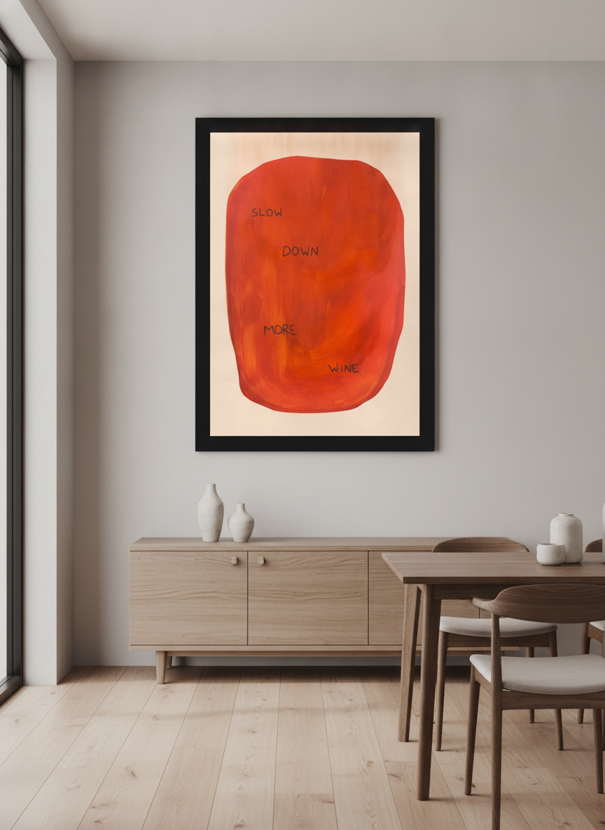 Wall art styled above a dining table in a contemporary home