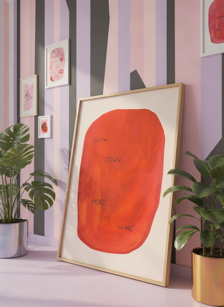 Bold wall art styled in a colourful, eclectic modern home