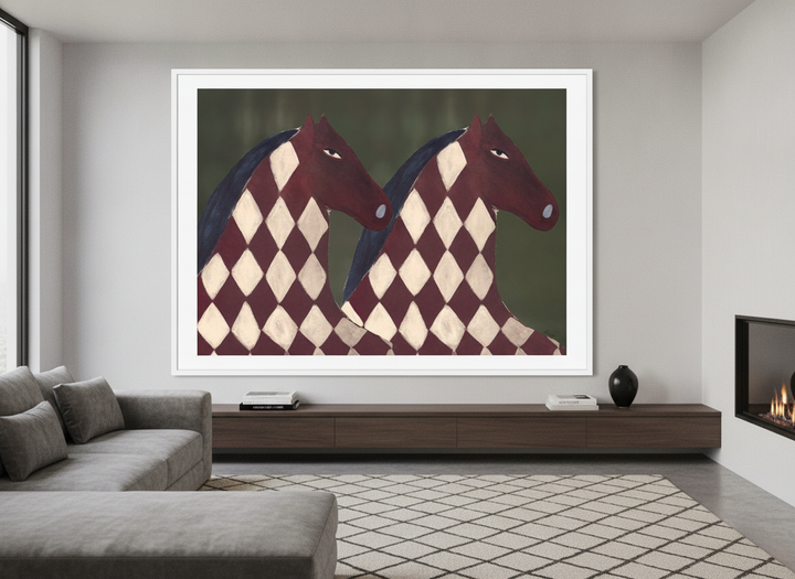 Monumental artwork centred on a feature wall in a luxe interior