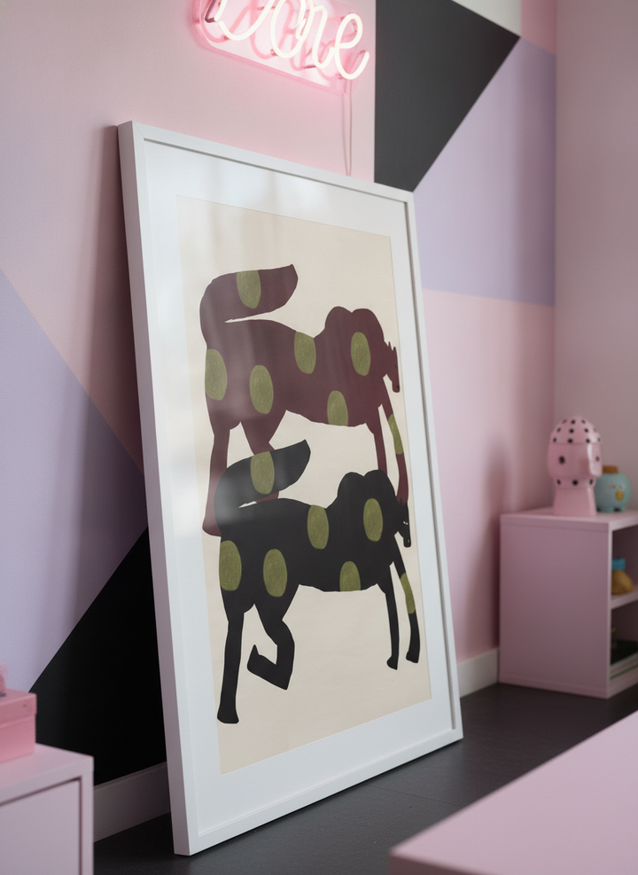 Bold wall art styled in a colourful, eclectic modern home