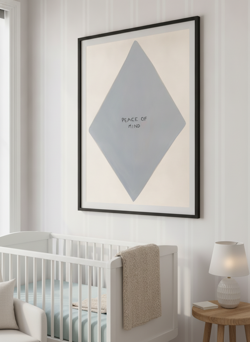 Soft neutral wall art styled in a serene nursery with pastel tones