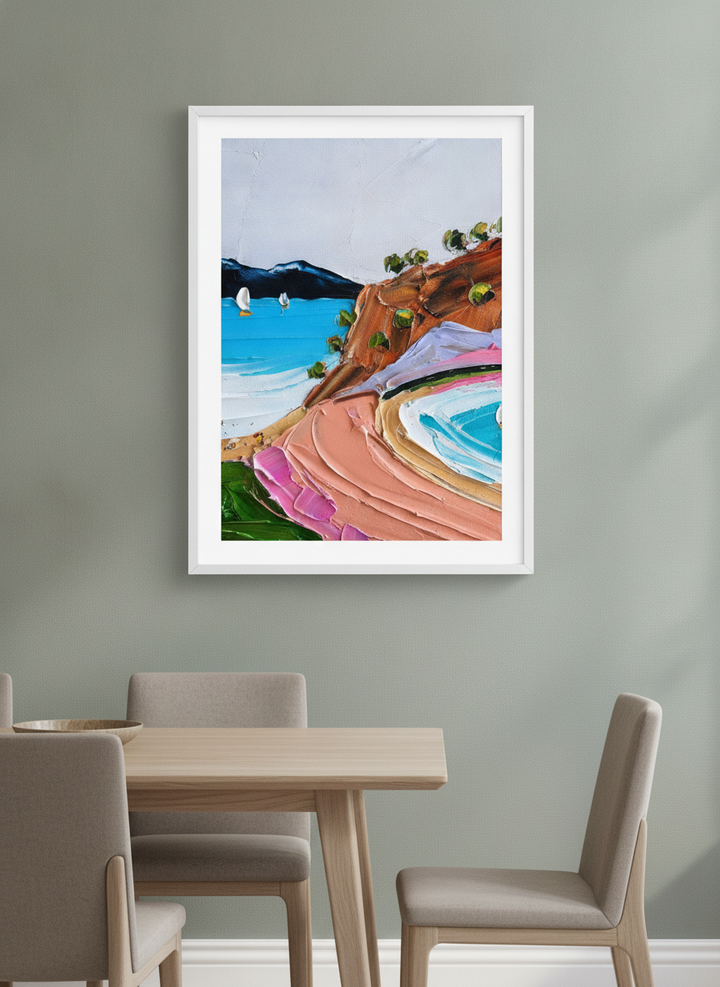 Wall art styled above a dining table in a contemporary home