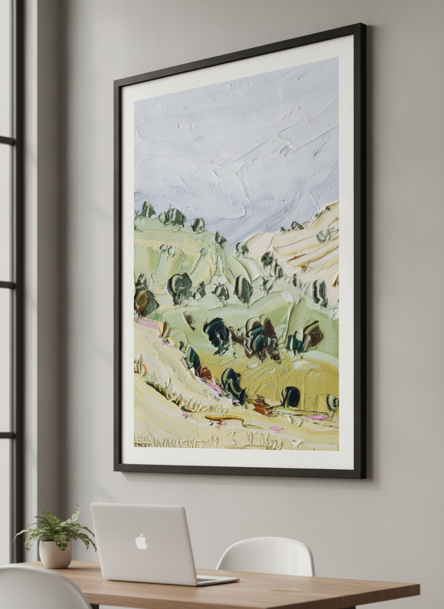 Contemporary wall art featured in a bright modern office workspace
