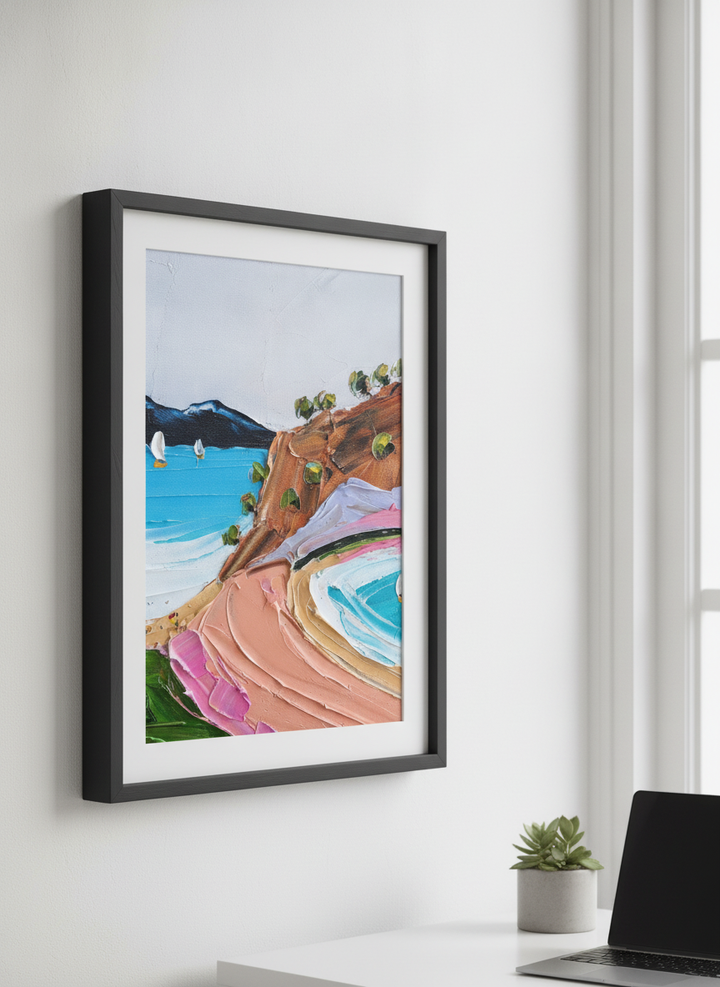 Contemporary wall art featured in a bright modern office workspace