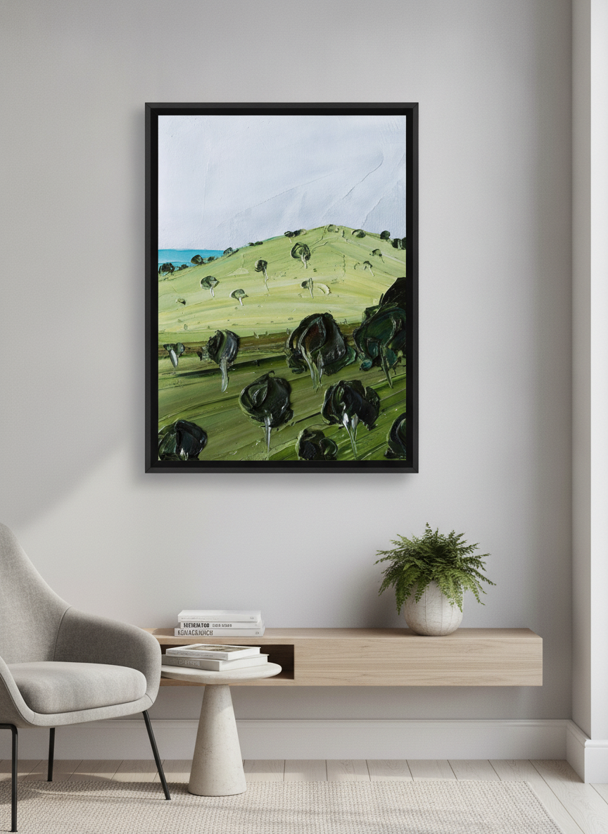 Contemporary wall art featured in a bright modern office workspace