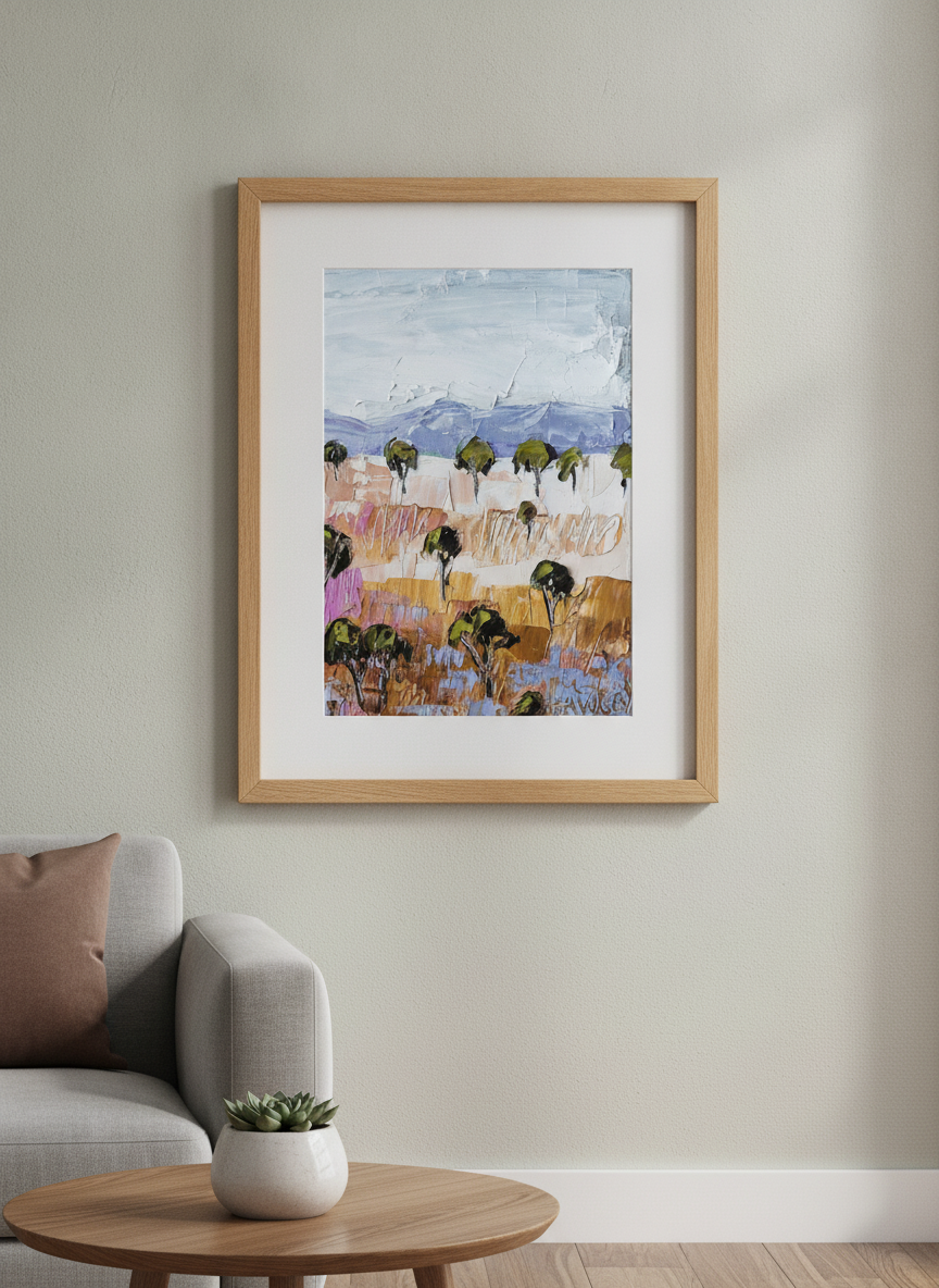 Modern wall art styled above a sofa in a neutral living room