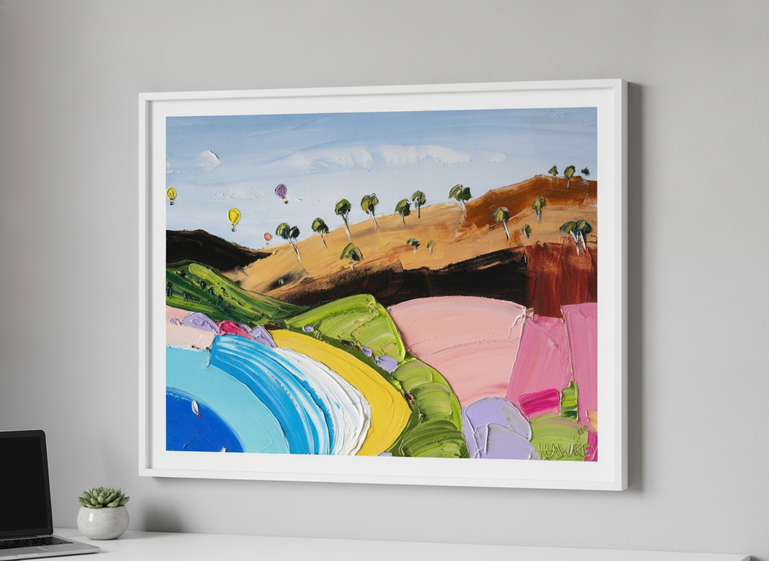 Contemporary wall art featured in a bright modern office workspace
