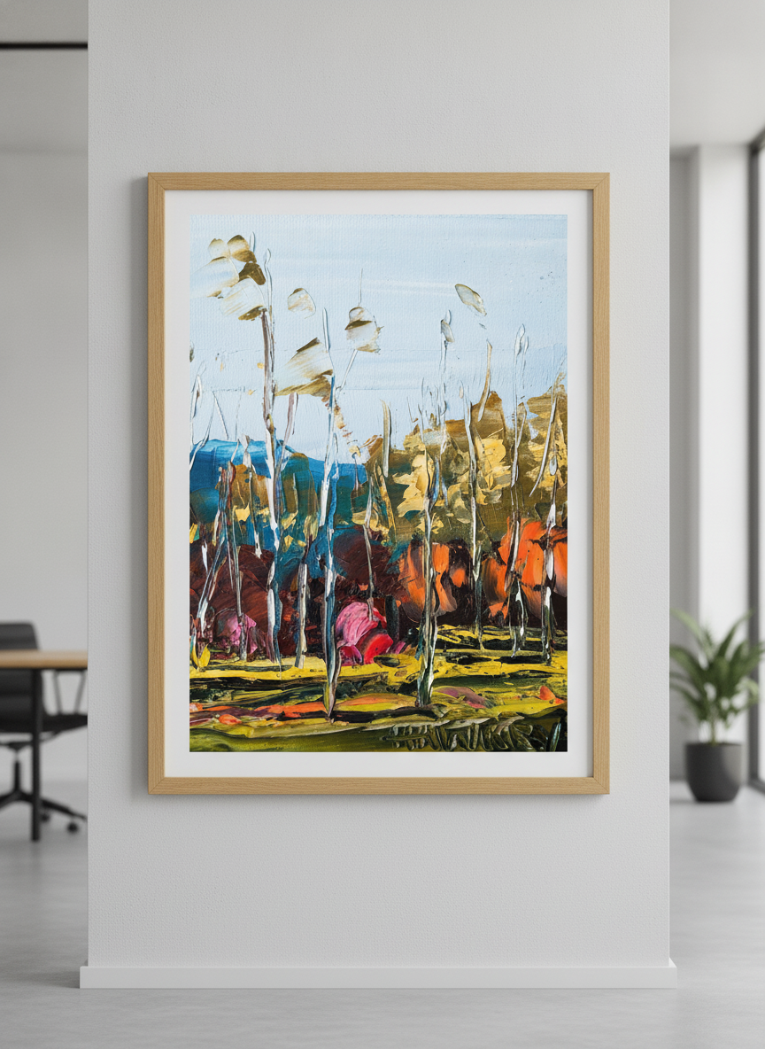 Contemporary wall art featured in a bright modern office workspace