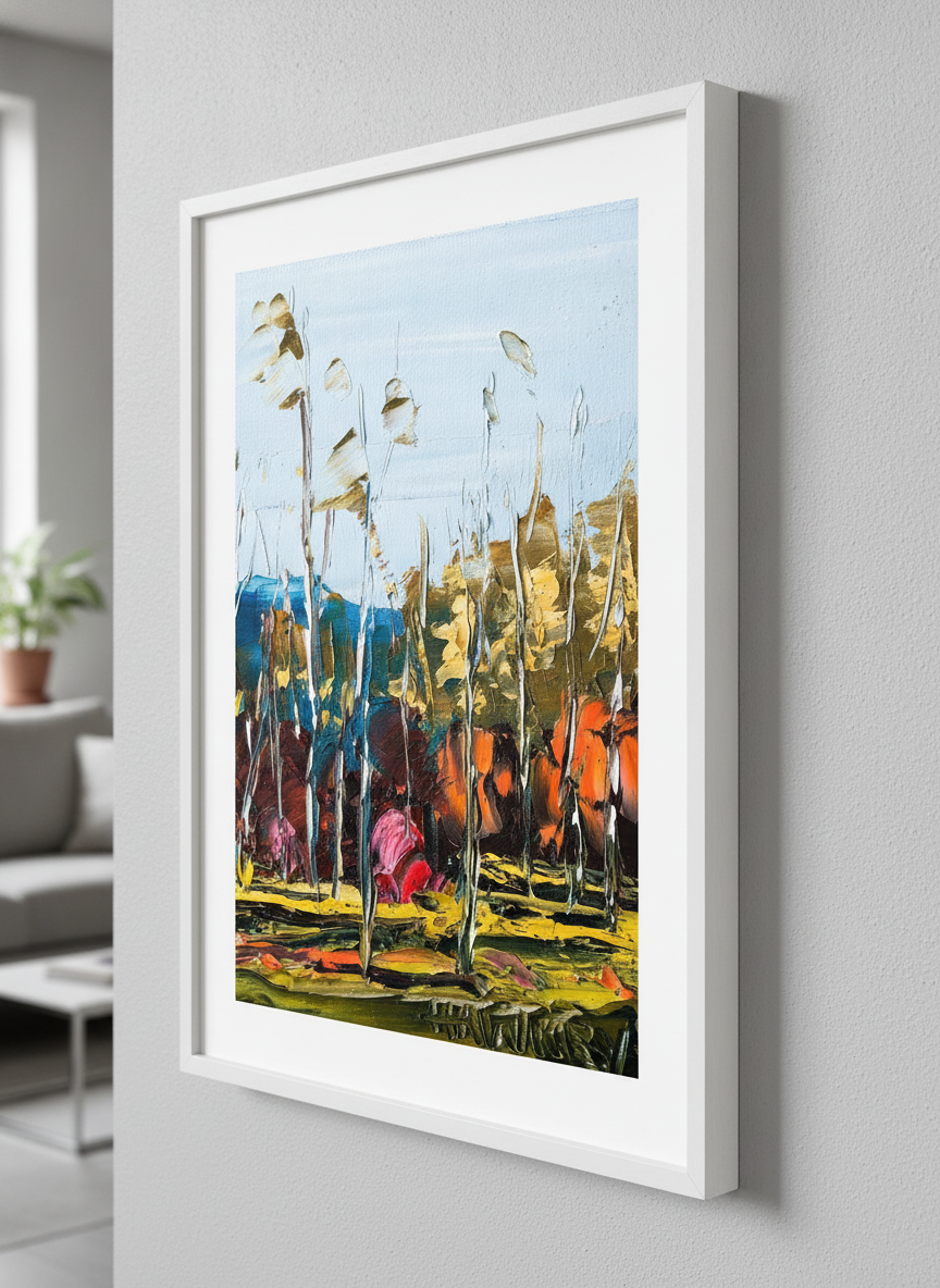 Modern wall art styled above a sofa in a neutral living room