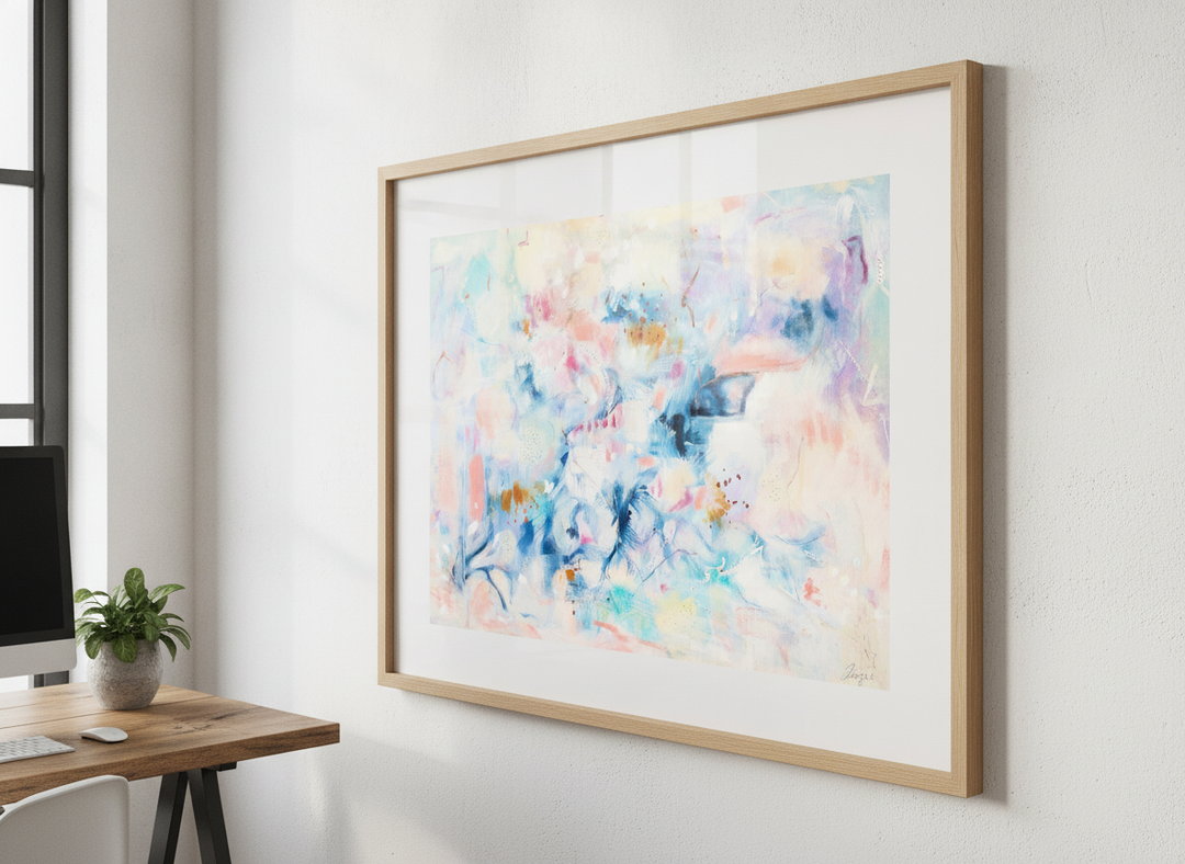 Contemporary wall art featured in a bright modern office workspace