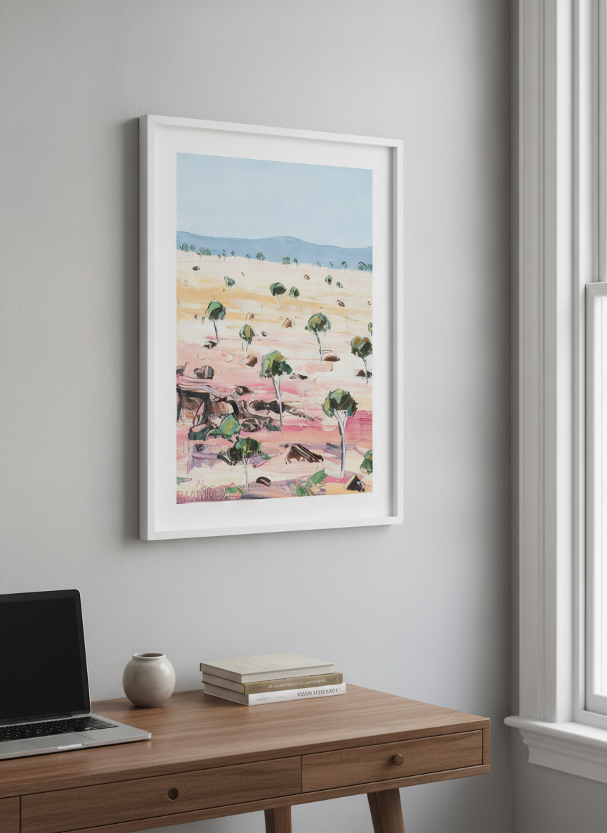 Contemporary wall art featured in a bright modern office workspace