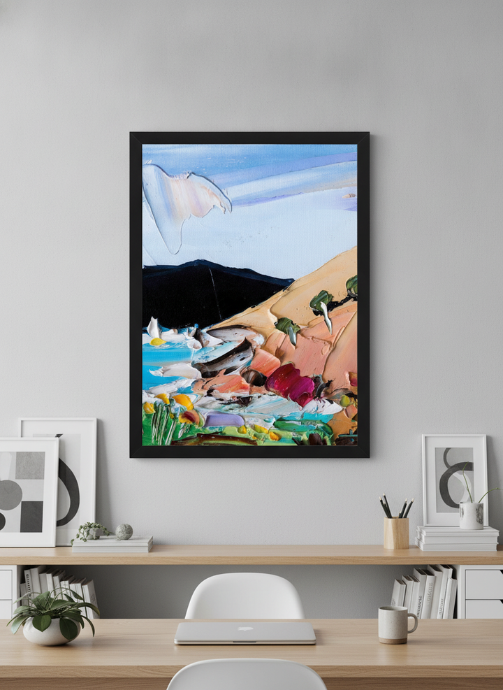 Contemporary wall art featured in a bright modern office workspace