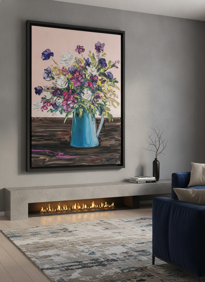 Monumental artwork centred on a feature wall in a luxe interior