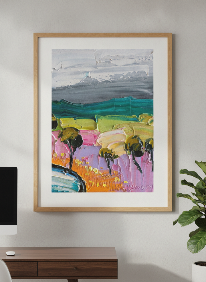Contemporary wall art featured in a bright modern office workspace