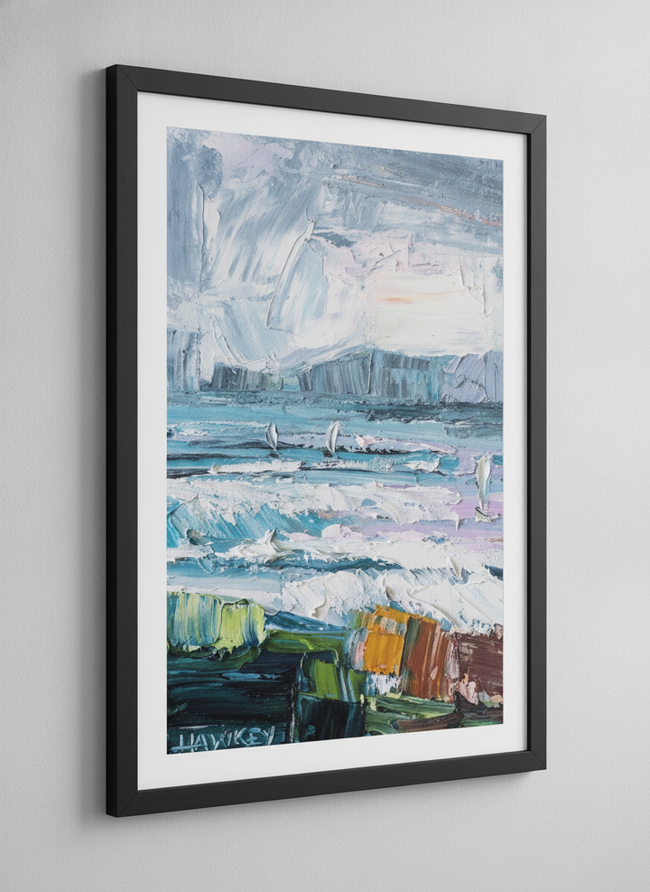 Contemporary wall art featured in a bright modern office workspace