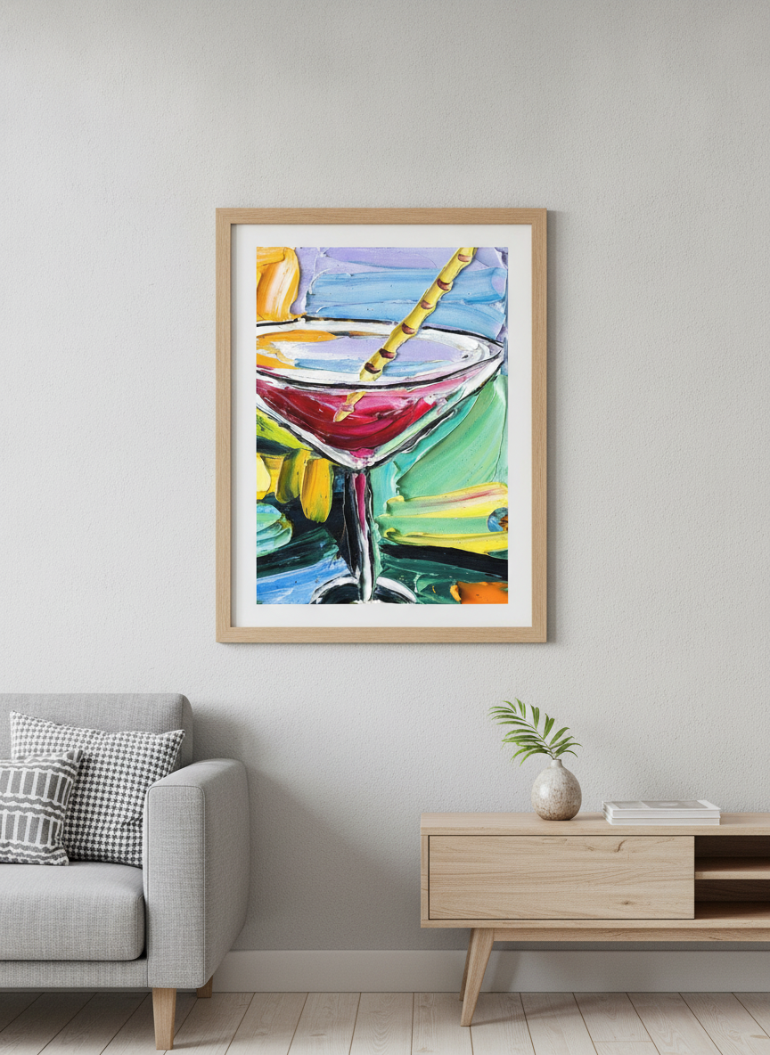 Modern wall art styled above a sofa in a neutral living room