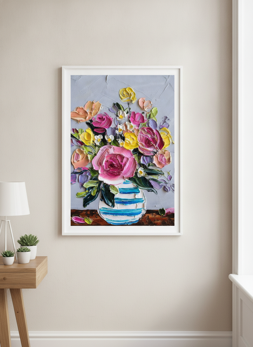 Contemporary wall art featured in a bright modern office workspace