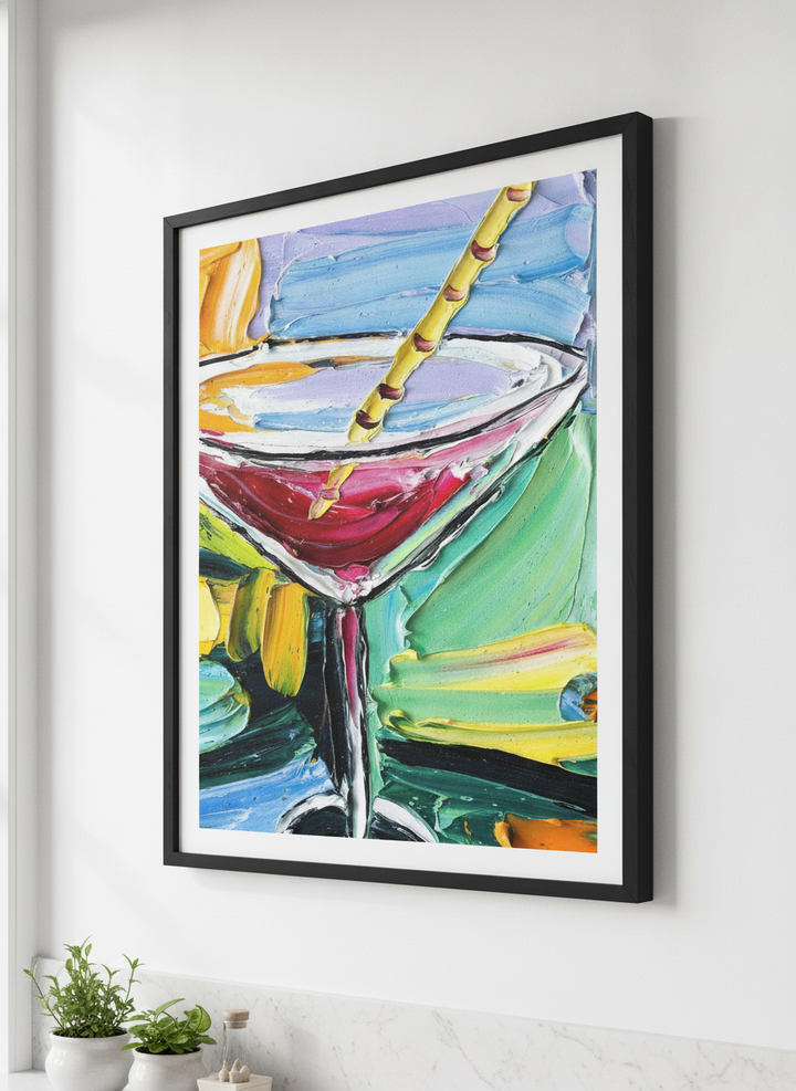 Artwork styled on the wall of a bright modern kitchen