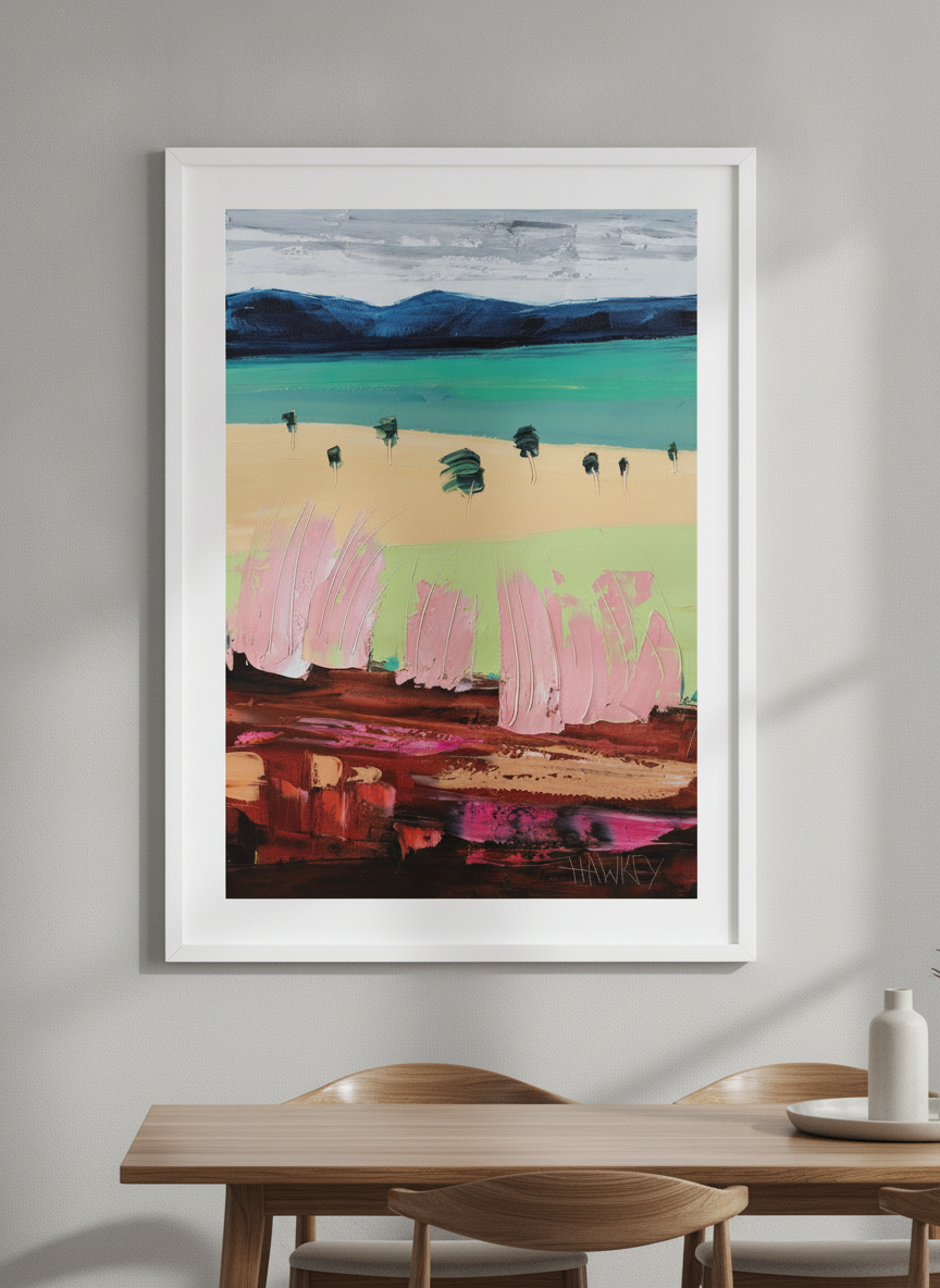 Wall art styled above a dining table in a contemporary home