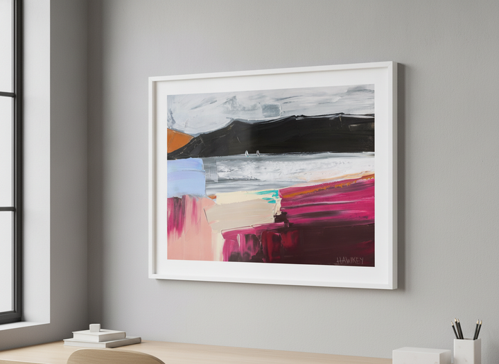 Contemporary wall art featured in a bright modern office workspace