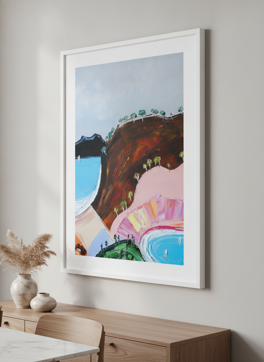 Wall art styled above a dining table in a contemporary home