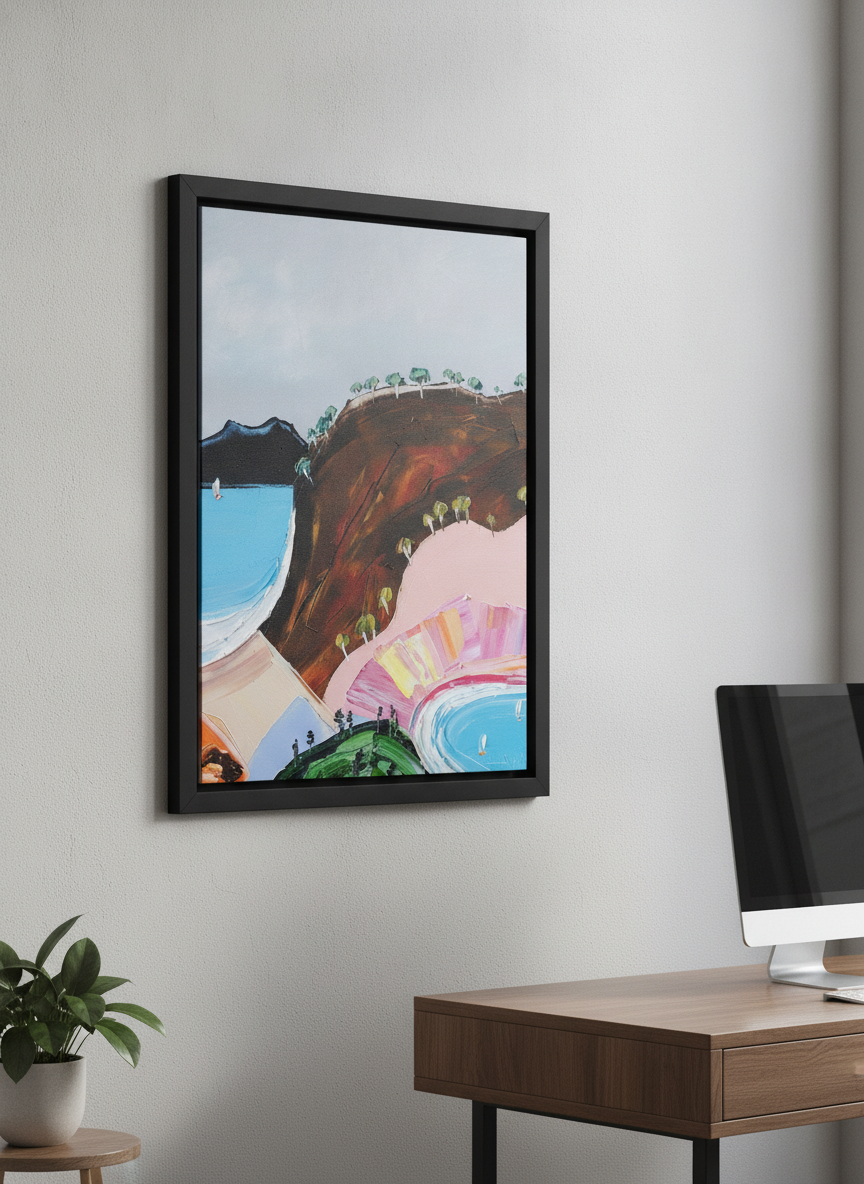 Contemporary wall art featured in a bright modern office workspace