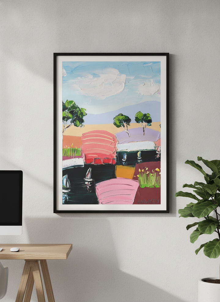 Contemporary wall art featured in a bright modern office workspace