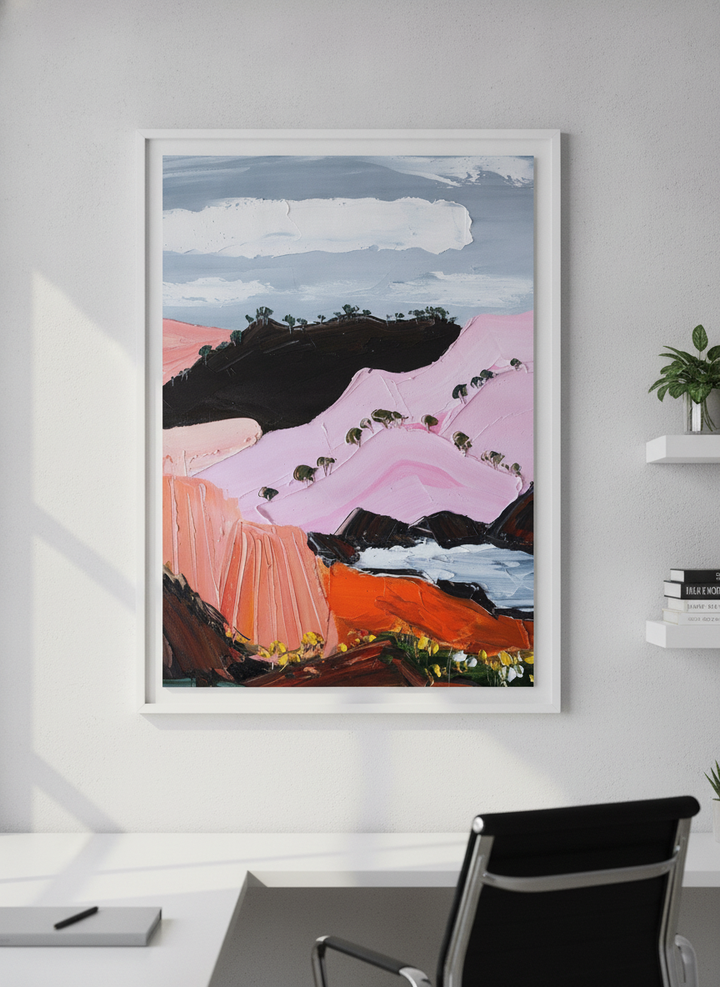 Contemporary wall art featured in a bright modern office workspace