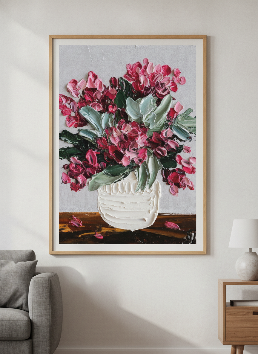 Modern wall art styled above a sofa in a neutral living room