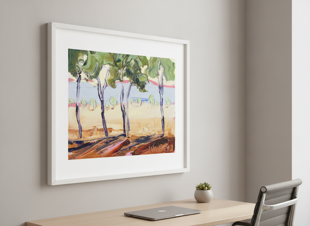 Contemporary wall art featured in a bright modern office workspace