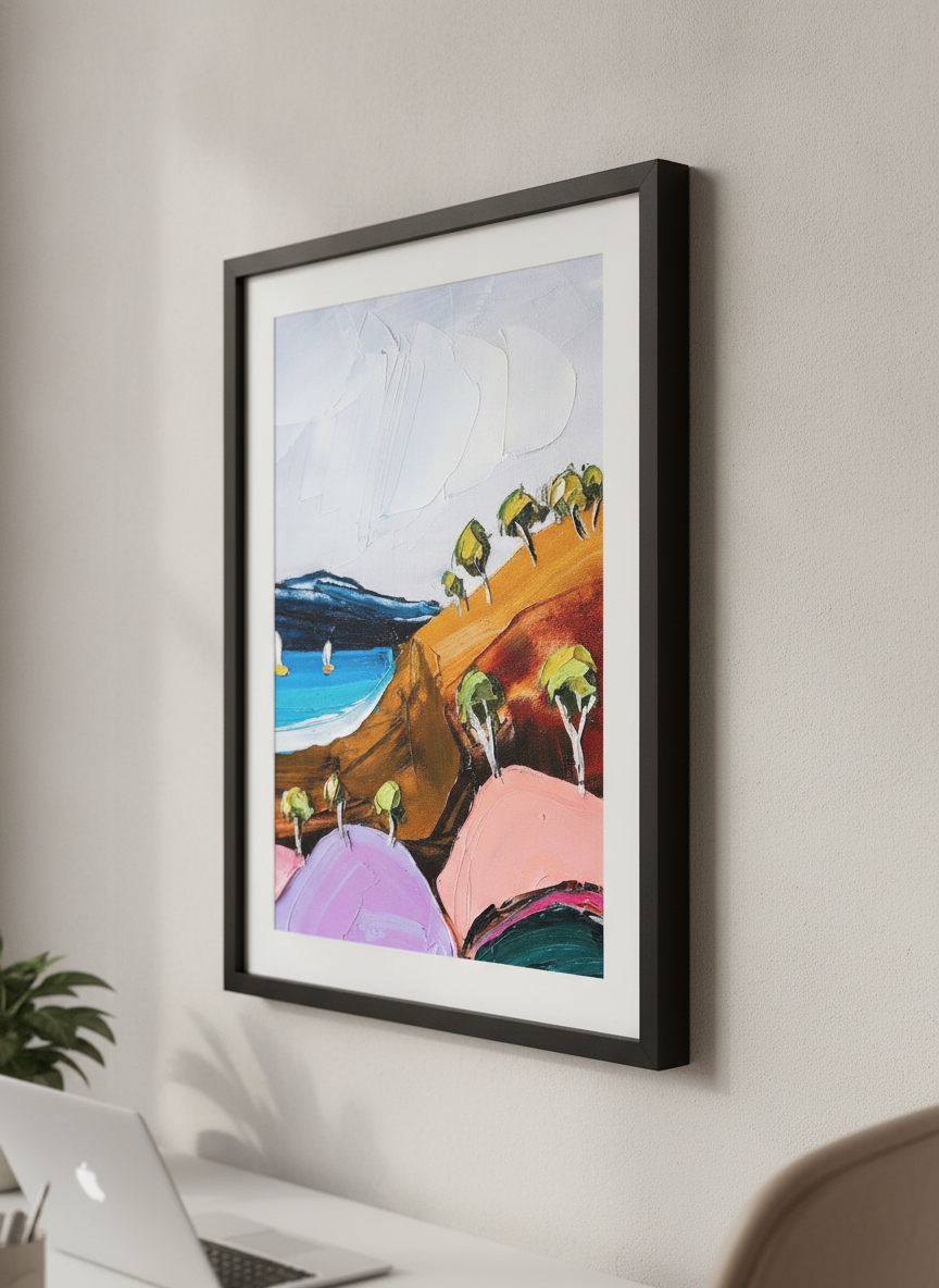 Contemporary wall art featured in a bright modern office workspace