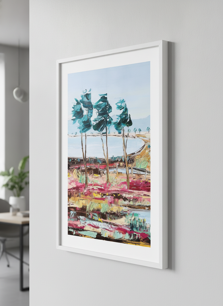 Contemporary wall art featured in a bright modern office workspace