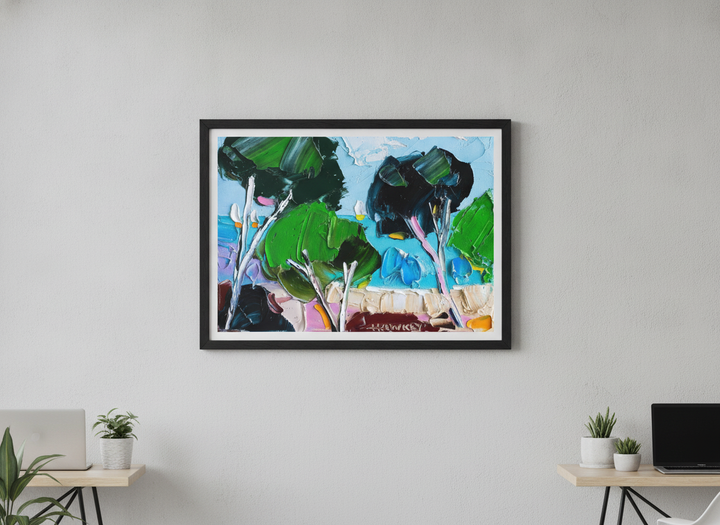 Contemporary wall art featured in a bright modern office workspace