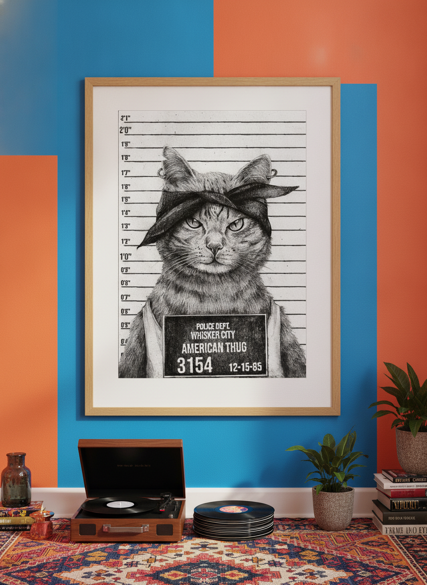 Bold wall art styled in a colourful, eclectic modern home