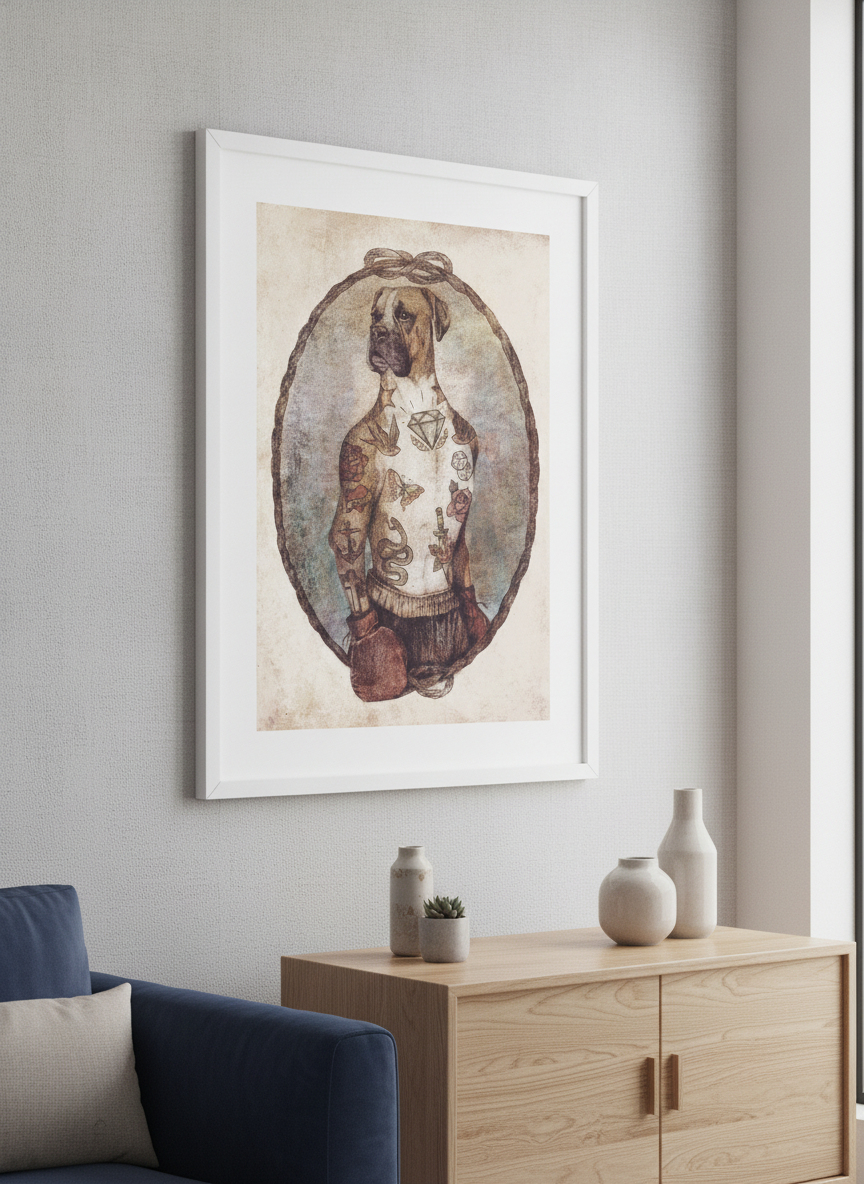 Modern wall art styled above a sofa in a neutral living room