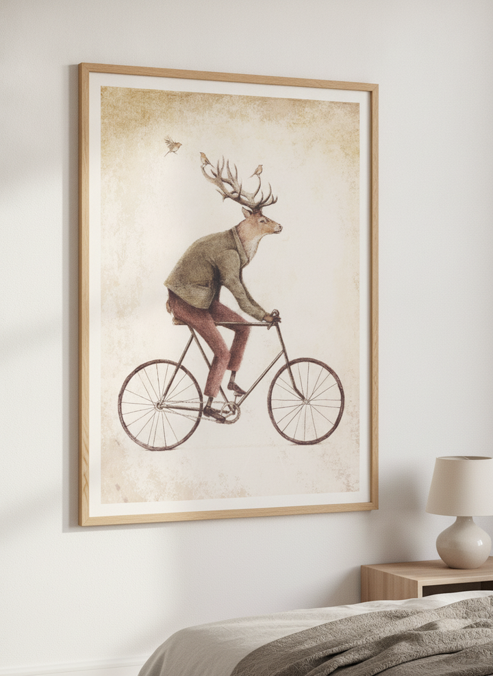 Minimalist artwork displayed in a calm, light-filled bedroom interior