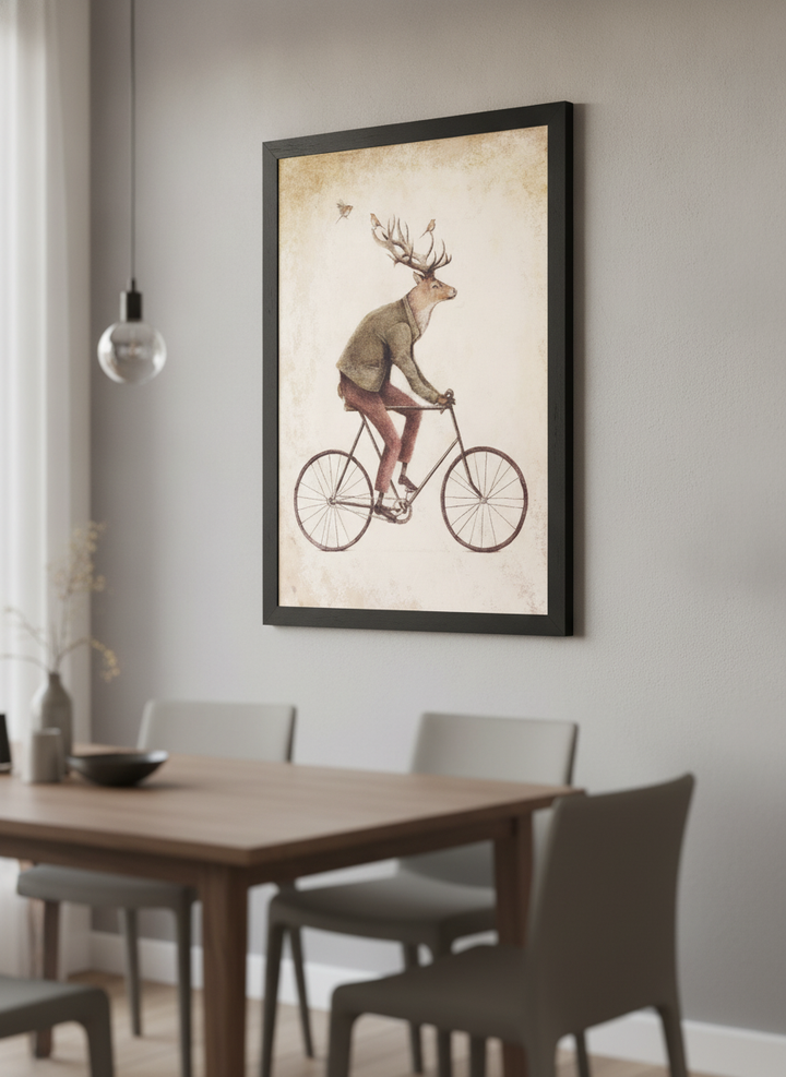 Wall art styled above a dining table in a contemporary home