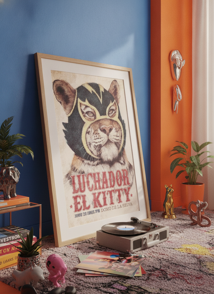 Bold wall art styled in a colourful, eclectic modern home