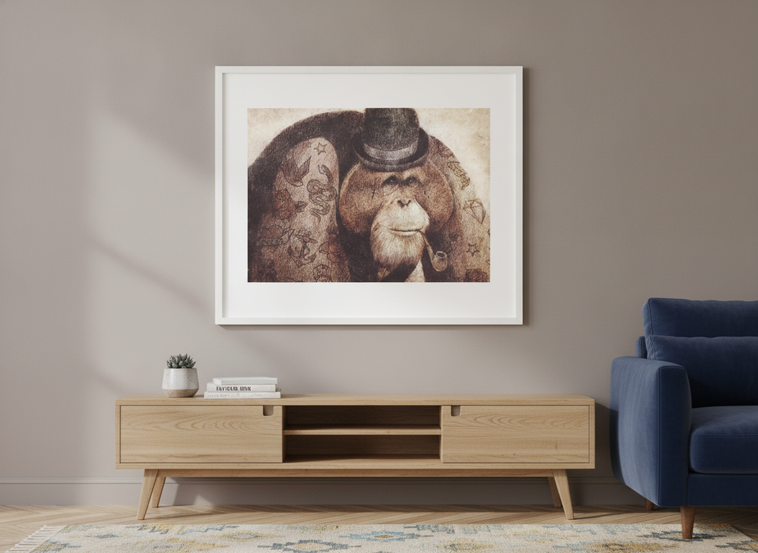 Modern wall art styled above a sofa in a neutral living room