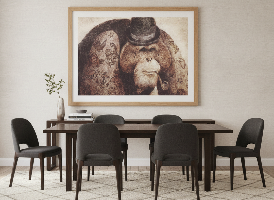 Monumental artwork centred on a feature wall in a luxe interior