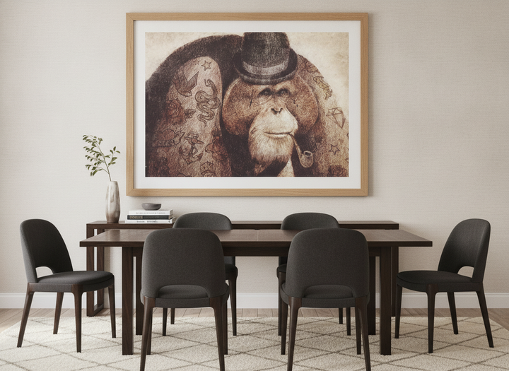 Monumental artwork centred on a feature wall in a luxe interior