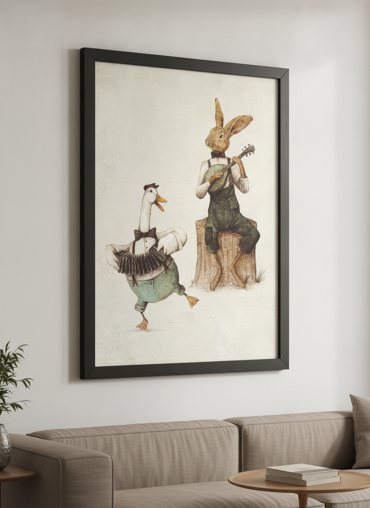 Modern wall art styled above a sofa in a neutral living room